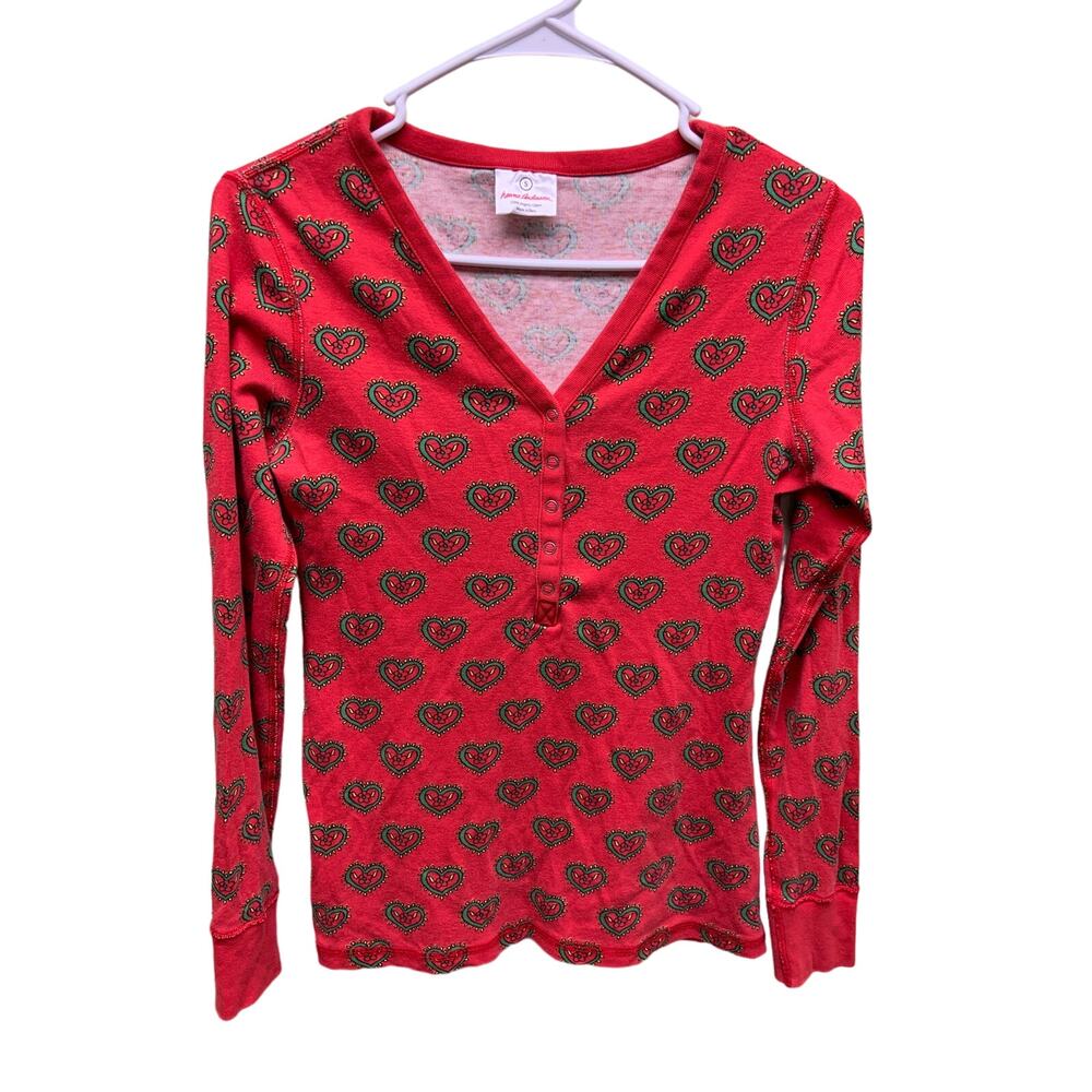 Hanna Anderson Swedish Heart Long Sleeve Top V Neck Long Sleeve Henley Size S